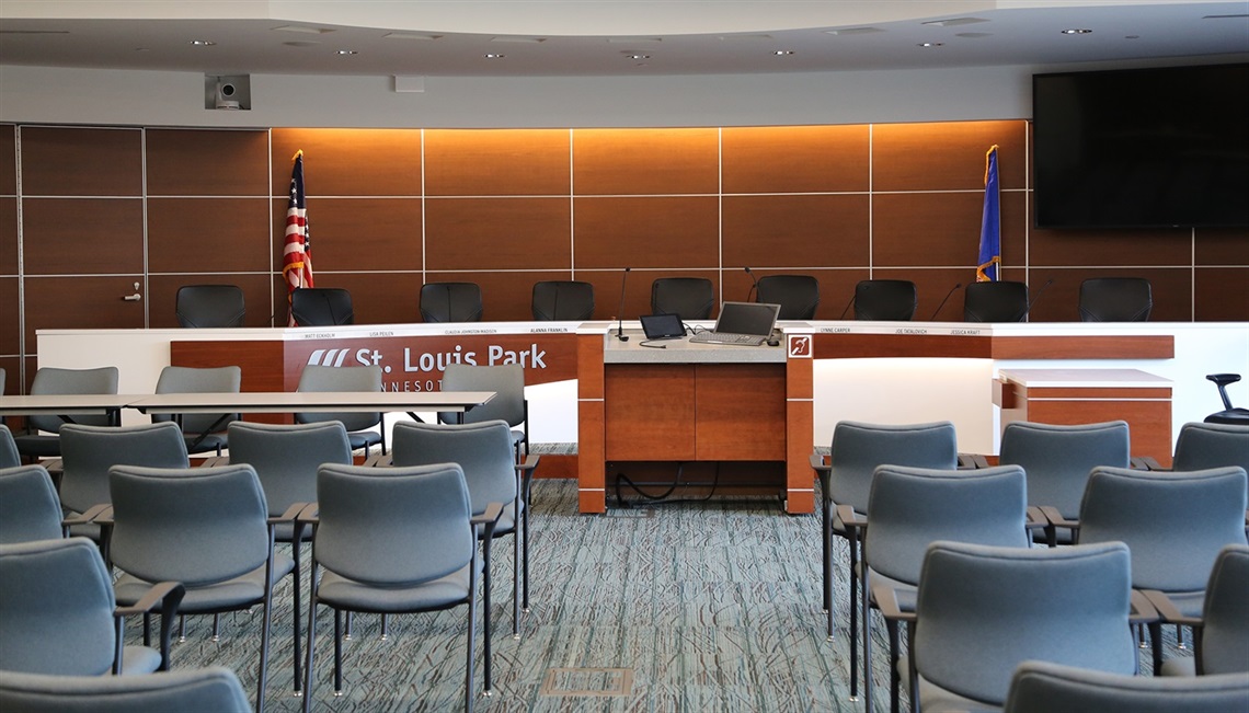 Chairs set up in council chambers