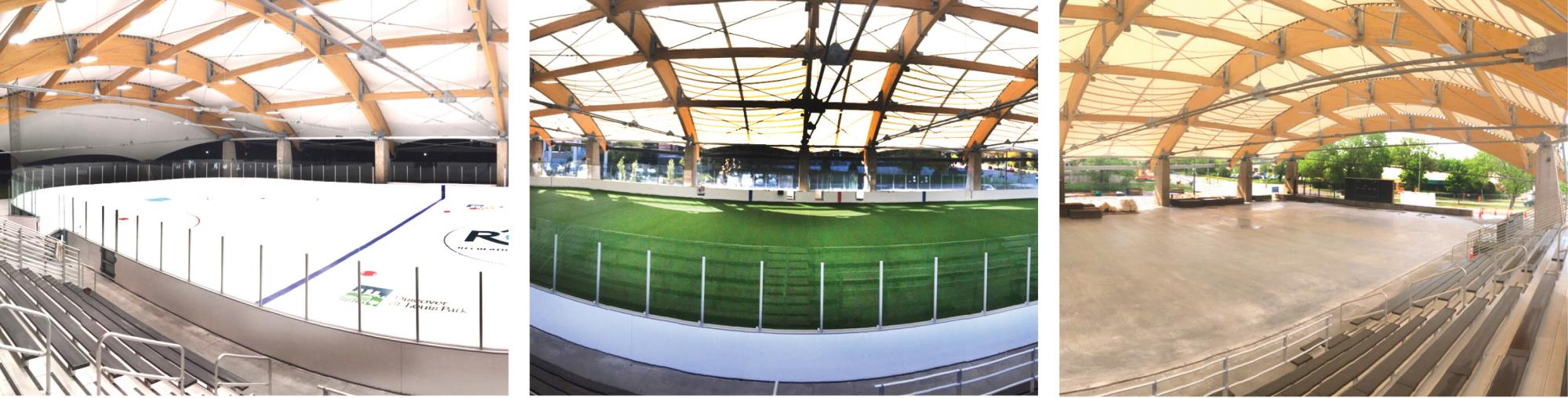 Different uses of the ROC, skating rink, turf field and dry floor